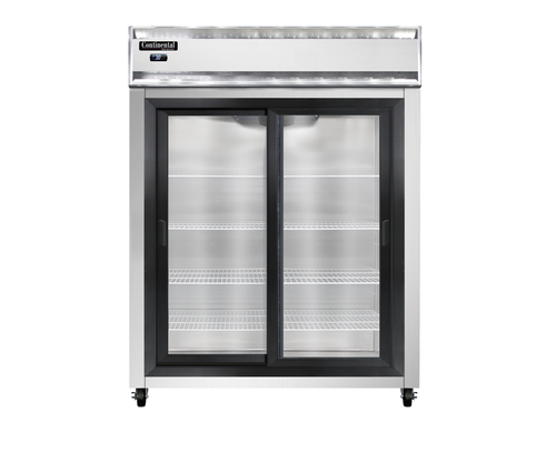 Continental 2RESNSASGD 57" Two Section Reach In Refrigerator, (2) Sliding Glass Doors, Top Compressor, 115v-cityfoodequipment.com