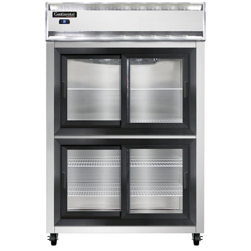 Continental 2RSNSGDHD 52" Two Section Reach In Refrigerator, (4) Sliding Glass Doors, Top Compressor, 115v-cityfoodequipment.com