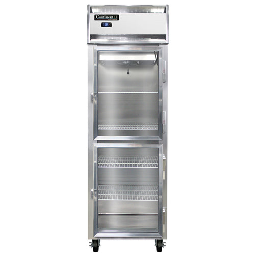 Continental 1RSNSAGDHD 26" One Section Reach In Refrigerator, (2) Right Hinge Glass Doors, Top Compressor, 115v-cityfoodequipment.com
