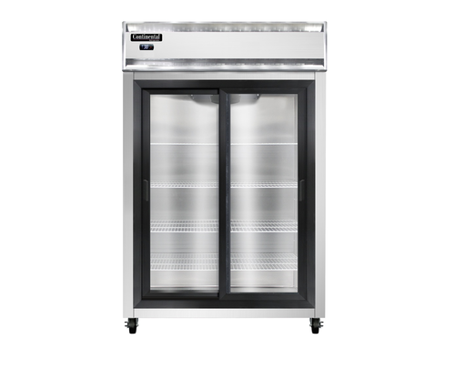 Continental 2RSNSSSGD 52" Two Section Reach In Refrigerator, (2) Sliding Glass Doors, Top Compressor, 115v-cityfoodequipment.com
