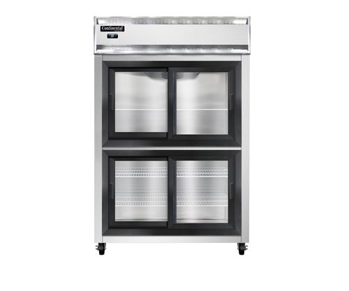 Continental 2RSNSSSGDHD 52" Two Section Reach In Refrigerator, (4) Sliding Glass Doors, Top Compressor, 115v-cityfoodequipment.com