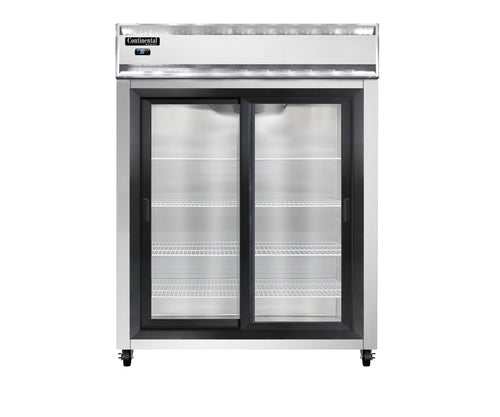 Continental 2RESNSSSGD 57" Two Section Reach In Refrigerator, (2) Sliding Glass Doors, Top Compressor, 115v-cityfoodequipment.com
