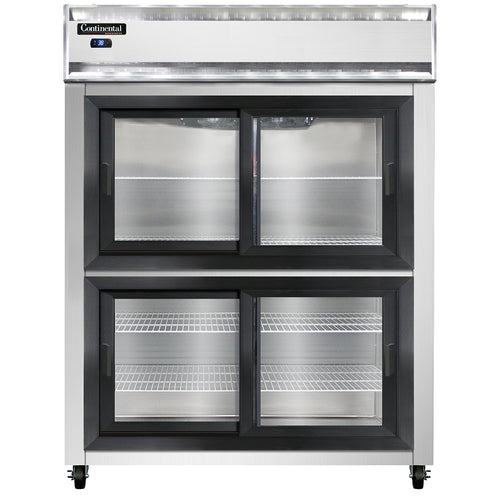 Continental 2RESNSGDHD 57" Two Section Reach In Refrigerator, (4) Sliding Glass Doors, Top Compressor, 115v-cityfoodequipment.com
