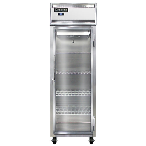 Continental 1RSNSAGD 26" One Section Reach In Refrigerator, (1) Right Hinge Glass Door, Top Compressor, 115v-cityfoodequipment.com