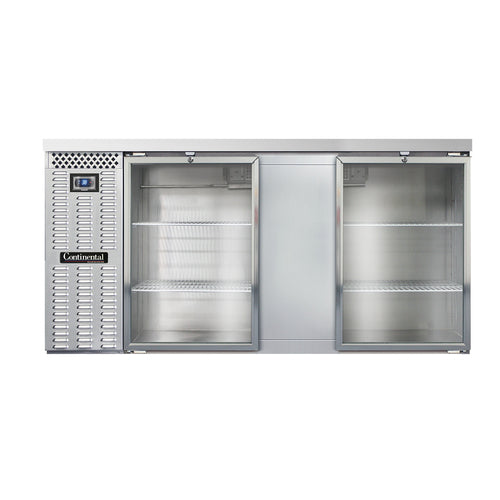 Continental BB69SNSSGD 69" Bar Refrigerator - 2 Swinging Glass Doors, Stainless, 115v-cityfoodequipment.com