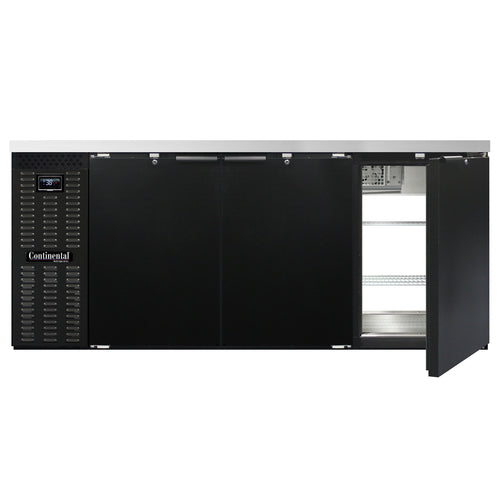 Continental BB79NPT 79" Pass Thru Bar Refrigerator - 6 Swinging Solid Doors, Black, 115v-cityfoodequipment.com