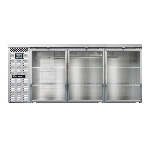 Continental BB79SNSSGD 79" Bar Refrigerator - 3 Swinging Glass Doors, Stainless, 115v-cityfoodequipment.com