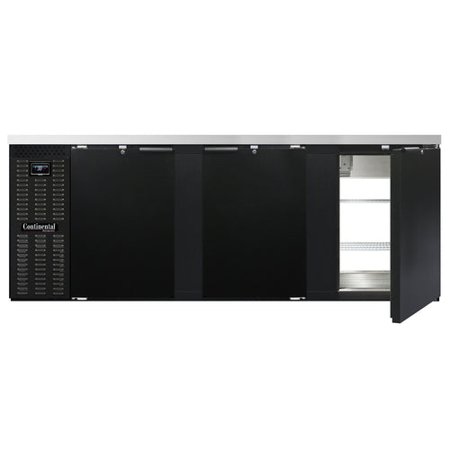 Continental BB90NPT 90" Pass Thru Bar Refrigerator - 6 Swinging Solid Doors, Black, 115v-cityfoodequipment.com