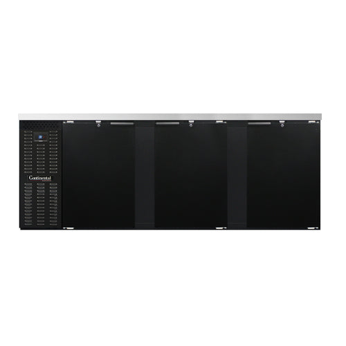 Continental BB90SN 90" Bar Refrigerator - 3 Swinging Solid Doors, Black, 115v-cityfoodequipment.com