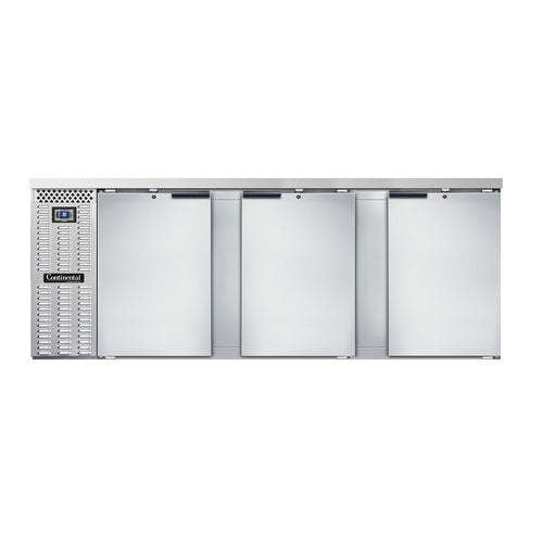 Continental BB90SNSS 90" Bar Refrigerator - 3 Swinging Solid Doors, Stainless, 115v-cityfoodequipment.com