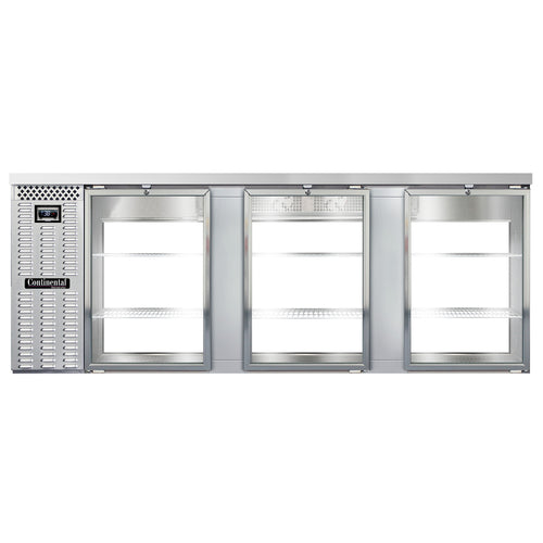 Continental BB90NSSGDPT 90" Pass Thru Bar Refrigerator - 6 Swinging Glass Doors, Stainless Steel, 115v-cityfoodequipment.com