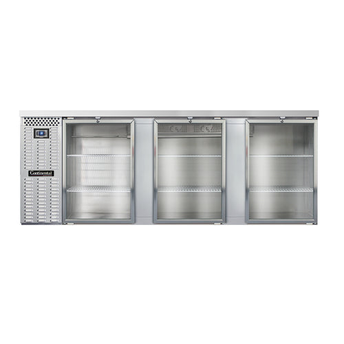 Continental BB90SNSSGD 90" Bar Refrigerator - 3 Swinging Glass Doors, Stainless Steel, 115v-cityfoodequipment.com