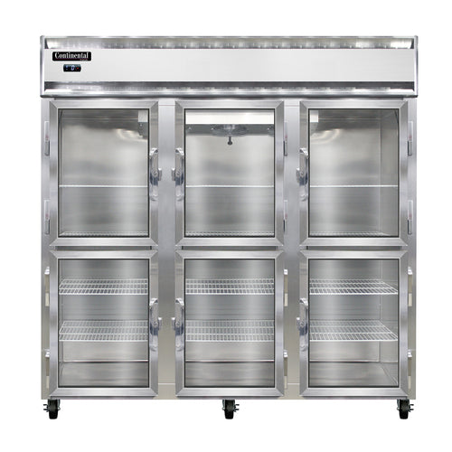 Continental 3FNSAGDHD 78" Three Section Reach In Freezer, (6) Left/Right Hinge Glass Doors, 115/208-230v-cityfoodequipment.com