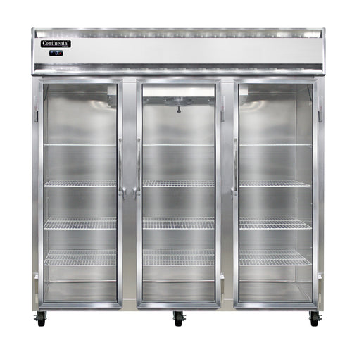 Continental 3FNSSGD 78" Three Section Reach In Freezer, (3) Left/Right Hinge Glass Doors, 115/208-230v-cityfoodequipment.com