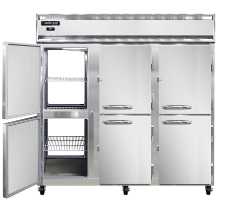 Continental 3RNSSPTHD 78" Three Section Pass Thru Refrigerator, (12) Left/right Hinge Solid Doors, Top Compressor, 115v-cityfoodequipment.com