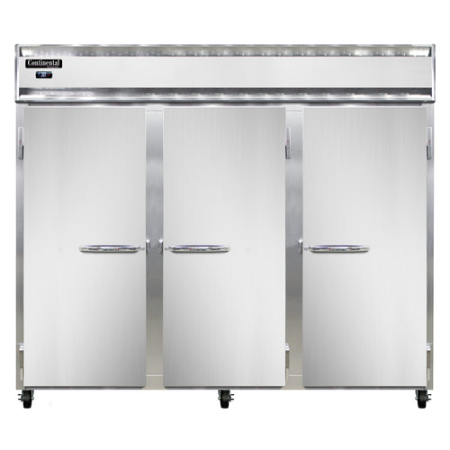 Continental 3REN 85 1/2" Three Section Reach In Refrigerator, (3) Left/right Hinge Solid Doors, Top Compressor, 115v-cityfoodequipment.com