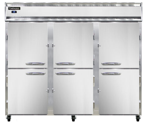Continental 3RENSSHD 85 1/2" Three Section Reach In Refrigerator, (6) Left/right Hinge Solid Doors, Top Compressor, 115v-cityfoodequipment.com