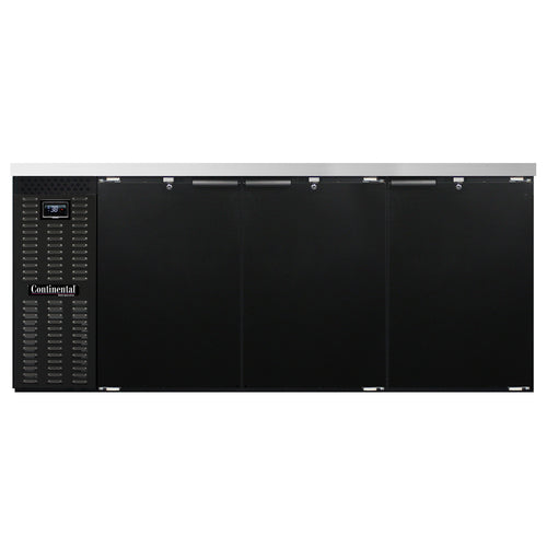 Continental BB79N 79" Bar Refrigerator - 3 Swinging Solid Doors, Black, 115v-cityfoodequipment.com