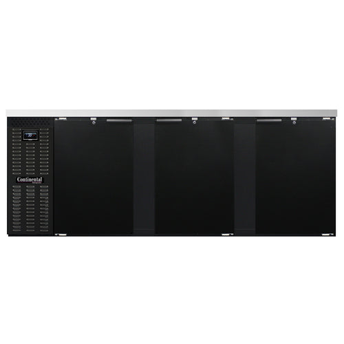 Continental BB90N 90" Bar Refrigerator - 3 Swinging Solid Doors, Black, 115v-cityfoodequipment.com