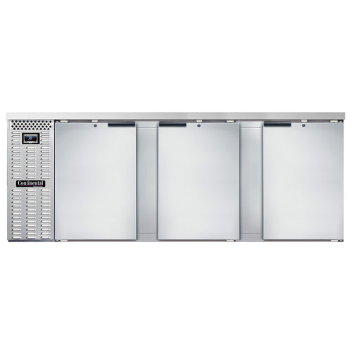 Continental BB90NSS 90" Bar Refrigerator - 3 Swinging Solid Doors, Stainless, 115v-cityfoodequipment.com