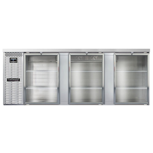 Continental BB90NSSGD 90" Bar Refrigerator - 3 Swinging Glass Doors, Stainless Steel, 115v-cityfoodequipment.com