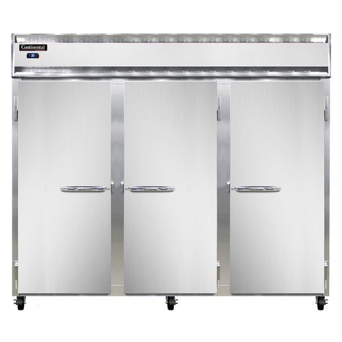 Continental 3RESN 85 1/2" Three Section Reach In Refrigerator, (3) Left/right Hinge Solid Doors, Top Compressor, 115v-cityfoodequipment.com