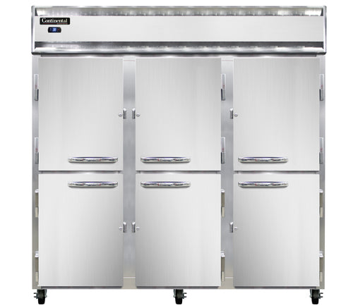 Continental 3RSNSSHD 78" Three Section Reach In Refrigerator, (6) Left/right Hinge Solid Doors, Top Compressor, 115v-cityfoodequipment.com