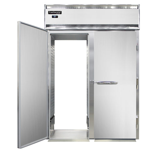 Continental D2RINSARTE 68 1/2" Two Section Roll Thru Refrigerator, (4) Left/right Hinge Solid Doors, Top Compressor, 115v-cityfoodequipment.com