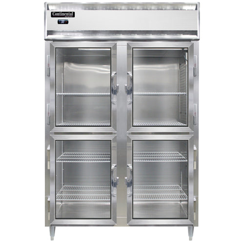 Continental D2RNSAGDHD 52" Two Section Reach In Refrigerator, (4) Left/right Hinge Glass Doors, Top Compressor, 115v-cityfoodequipment.com