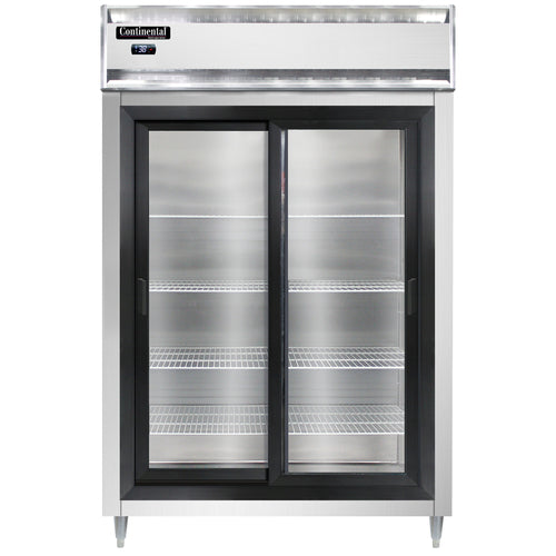 Continental D2RNSASGD 52" Two Section Reach In Refrigerator, (2) Sliding Glass Doors, Top Compressor, 115v-cityfoodequipment.com