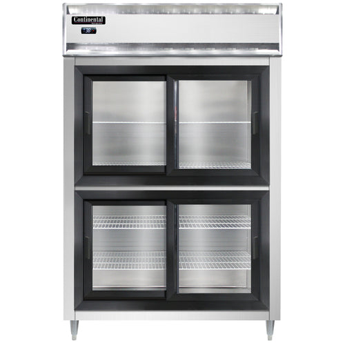 Continental D2RNSASGDHD 52" Two Section Reach In Refrigerator, (4) Sliding Glass Doors, Top Compressor, 115v-cityfoodequipment.com