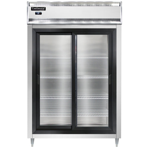 Continental D2RNSGD 52" Two Section Reach In Refrigerator, (2) Sliding Glass Doors, Top Compressor, 115v-cityfoodequipment.com