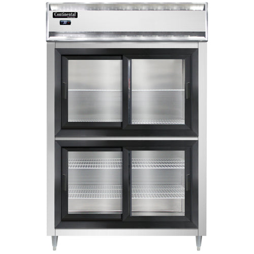 Continental D2RNSGDHD 52" Two Section Reach In Refrigerator, (4) Sliding Glass Doors, Top Compressor, 115v-cityfoodequipment.com