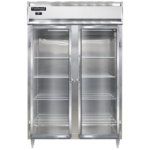 Continental D2RNSSGD 52" Two Section Reach In Refrigerator, (2) Left/right Hinge Glass Doors, Top Compressor, 115v-cityfoodequipment.com