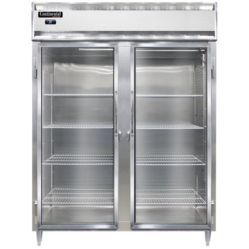 Continental D2RENSAGD 57" Two Section Reach In Refrigerator, (2) Left/right Hinge Glass Doors, Top Compressor, 115v-cityfoodequipment.com