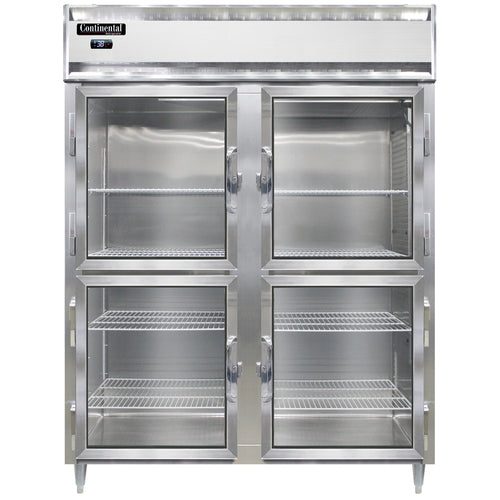 Continental D2RENSAGDHD 57" Two Section Reach In Refrigerator, (4) Left/right Hinge Glass Doors, Top Compressor, 115v-cityfoodequipment.com