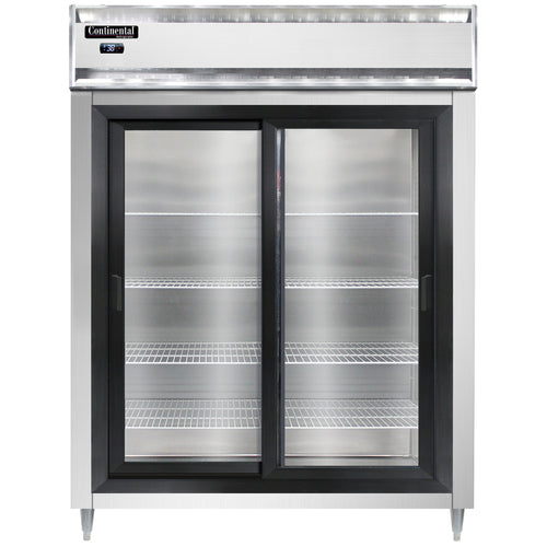 Continental D2RENSASGD 57" Two Section Reach In Refrigerator, (2) Sliding Glass Doors, Top Compressor, 115v-cityfoodequipment.com