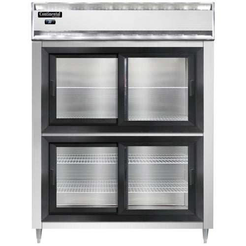 Continental D2RENSGDHD 57" Two Section Reach In Refrigerator, (4) Sliding Glass Doors, Top Compressor, 115v-cityfoodequipment.com