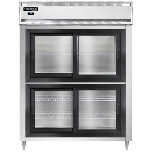 Continental D2RENSSSGDHD 57" Two Section Reach In Refrigerator, (4) Sliding Glass Doors, Top Compressor, 115v-cityfoodequipment.com