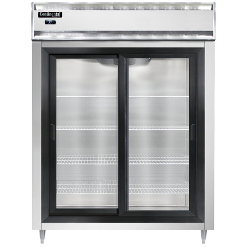 Continental D2RESNSGD 57" Two Section Reach In Refrigerator, (2) Sliding Glass Doors, Top Compressor, 115v-cityfoodequipment.com
