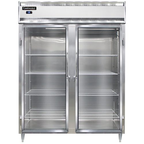 Continental D2RESNSSGD 57" Two Section Reach In Refrigerator, (2) Left/right Hinge Glass Doors, Top Compressor, 115v-cityfoodequipment.com