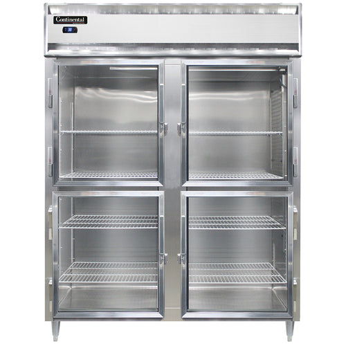 Continental D2RESNSSGDHD 57" Two Section Reach In Refrigerator, (4) Left/right Hinge Glass Doors, Top Compressor, 115v-cityfoodequipment.com