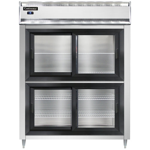 Continental D2RESNSSSGDHD 57" Two Section Reach In Refrigerator, (4) Sliding Glass Doors, Top Compressor, 115v-cityfoodequipment.com