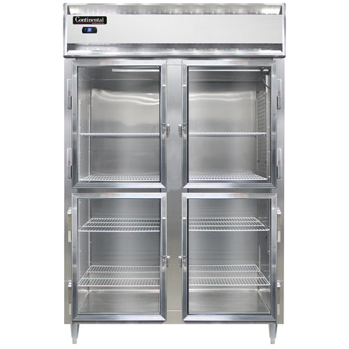 Continental D2RSNSAGDHD 52" Two Section Reach In Refrigerator, (4) Left/right Hinge Glass Doors, Top Compressor, 115v-cityfoodequipment.com