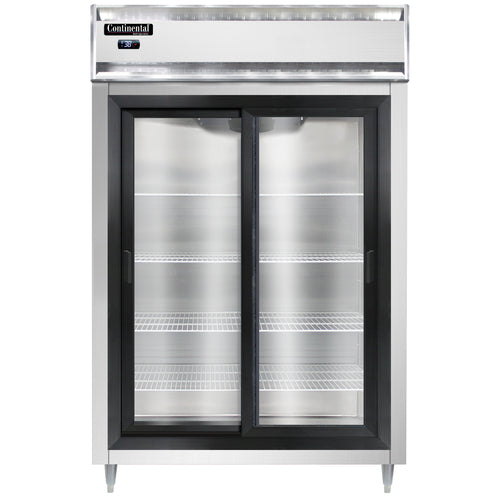 Continental D2RSNSGD 52" Two Section Reach In Refrigerator, (2) Sliding Glass Doors, Top Compressor, 115v-cityfoodequipment.com