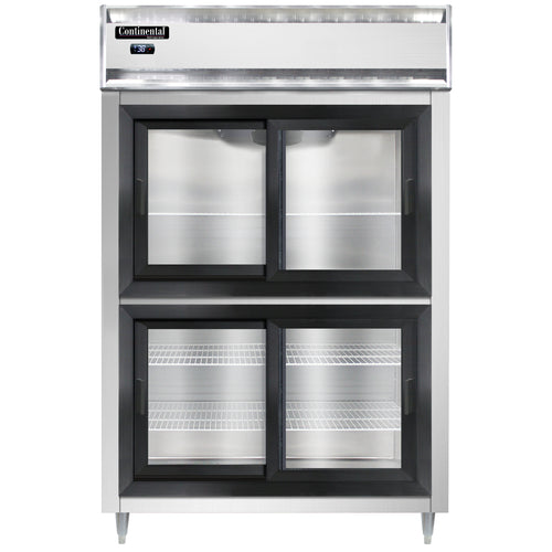 Continental D2RSNSGDHD 52" Two Section Reach In Refrigerator, (4) Sliding Glass Doors, Top Compressor, 115v-cityfoodequipment.com