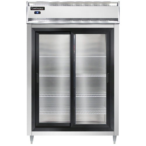 Continental D2RSNSSSGD 52" Two Section Reach In Refrigerator, (2) Sliding Glass Doors, Top Compressor, 115v-cityfoodequipment.com