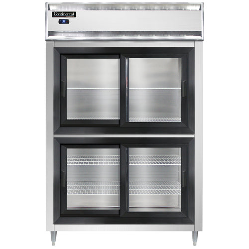 Continental D2RSNSSSGDHD 52" Two Section Reach In Refrigerator, (4) Sliding Glass Doors, Top Compressor, 115v-cityfoodequipment.com
