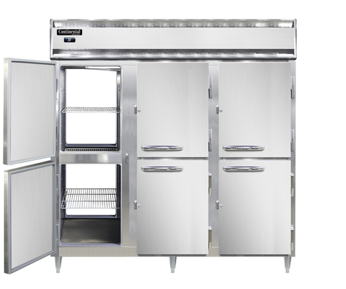 Continental D3RNSAPTHD 78" Three Section Pass Thru Refrigerator, (12) Left/right Hinge Solid Doors, Top Compressor, 115v-cityfoodequipment.com
