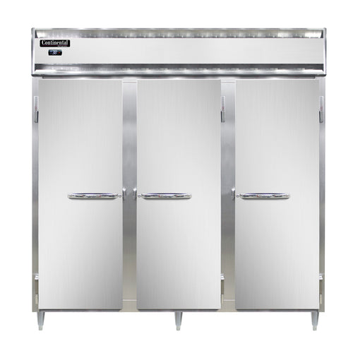 Continental D3RNSS 78" Three Section Reach In Refrigerator, (3) Left/right Hinge Solid Doors, Top Compressor, 115v-cityfoodequipment.com